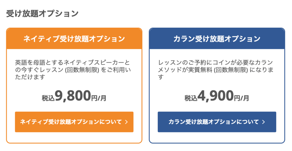 受け放題オプションの表